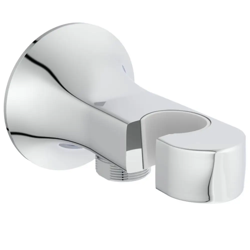 Wandanschlussbogen in Chrom mit Brausehalter von Ideal Standard, speziell für die Wandmontage konzipiert, geeignet für verbindende Wasserleitungen.